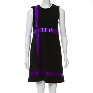 Lisa Perry wool black dress with purple sequin stripes, size small